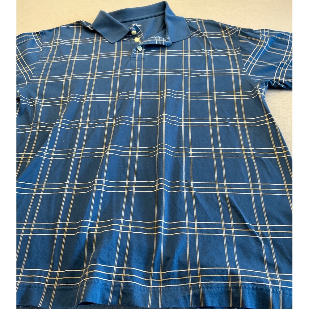 Dockers Polo Shirt Blue Windowpane Grid Plaid Short Sleeve L Casual Preppy